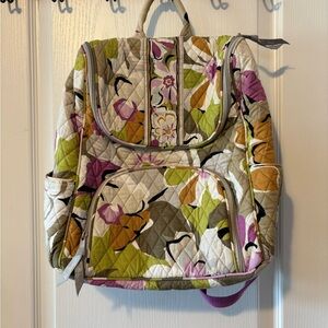 Vera Bradley Quilted Floral Backpack in Olive, Mustard & Pink